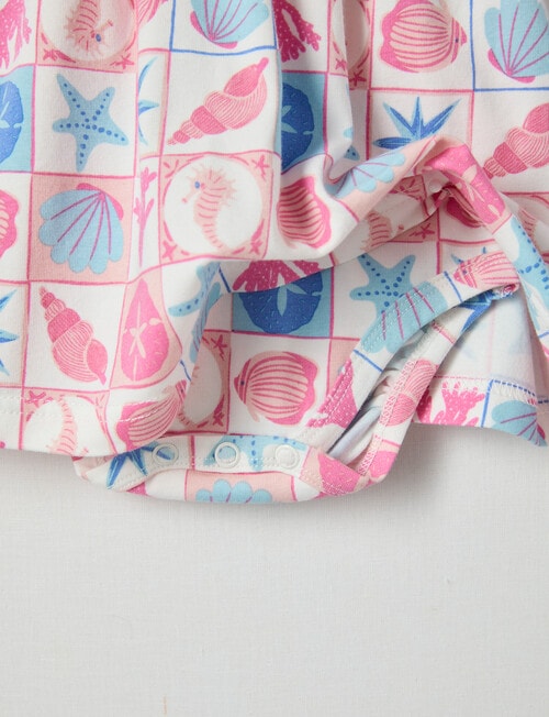 Teeny Weeny Fairy Garden Play Seashell Bodysuit Dress, White, Pink & Blue product photo View 03 L