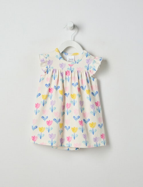 Teeny Weeny Fairy Garden Play Pastel Flower Bodysuit Dress, White, Pink & Blue product photo