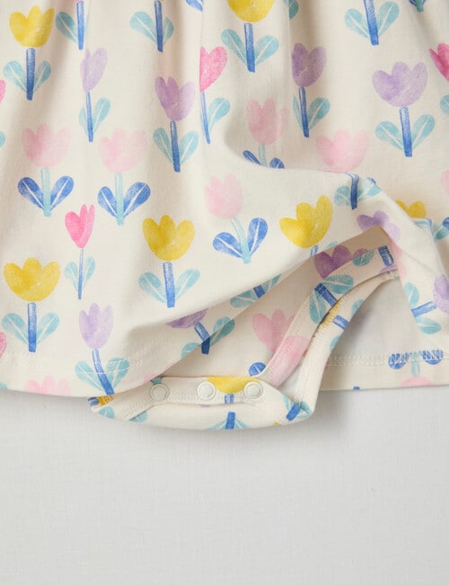 Teeny Weeny Fairy Garden Play Pastel Flower Bodysuit Dress, White, Pink & Blue product photo View 03 L