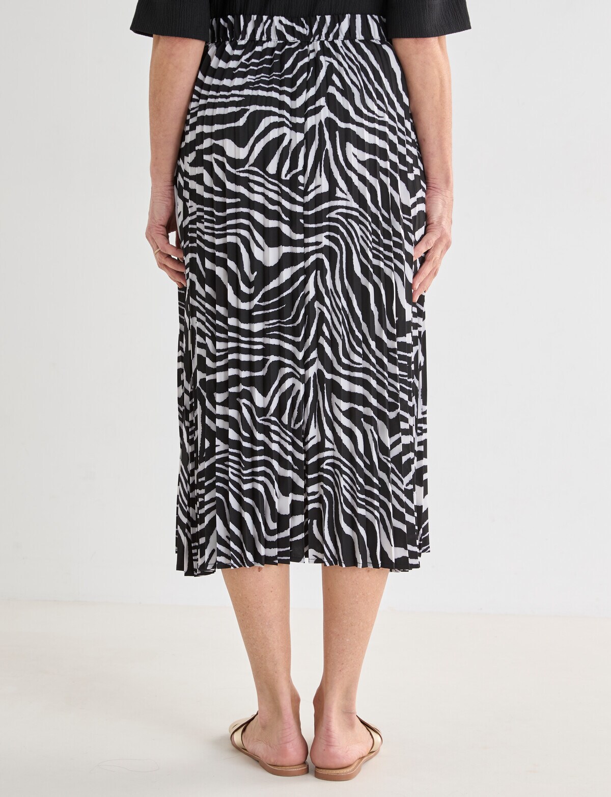 Ella J Printed Elastic Waist Skirt, Black & White - Womens Clearance