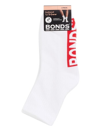 Bonds Logo 1/2 Crew Socks, 3-Pack, White product photo