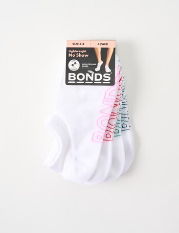 Bonds Logo Lite No Show Socks, 4-Pack, White & Blossum product photo