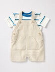 Teeny Weeny Stripe Tee & Woven Shortall Set, 2-Piece, Dark Sand & White product photo