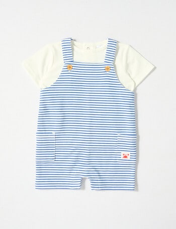 Teeny Weeny Striped Shortall & Tee Set, 2-Piece, Bright Blue product photo