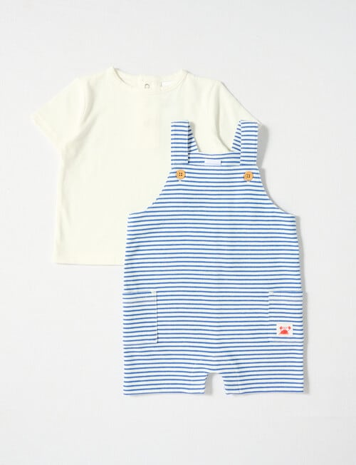 Teeny Weeny Striped Shortall & Tee Set, 2-Piece, Bright Blue product photo View 02 L