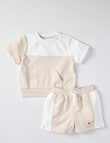 Teeny Weeny Short Sleeve Top & Short Set, 2-Piece, Stone & White product photo