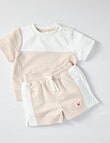 Teeny Weeny Short Sleeve Top & Short Set, 2-Piece, Stone & White product photo View 02 S