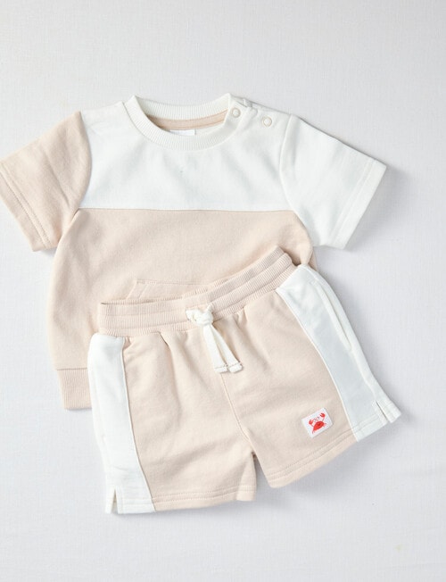 Teeny Weeny Short Sleeve Top & Short Set, 2-Piece, Stone & White product photo View 02 L