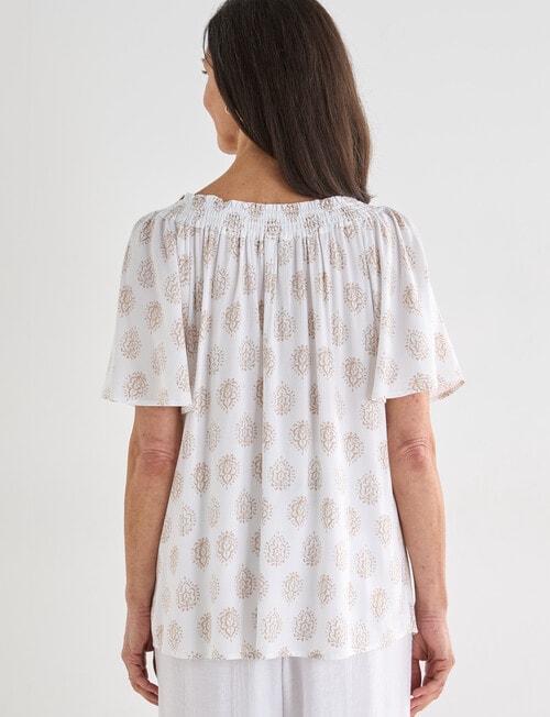Ella J Printed Shirred Top, White product photo View 02 L