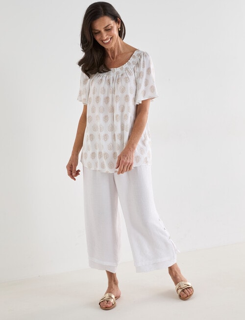 Ella J Printed Shirred Top, White product photo View 03 L