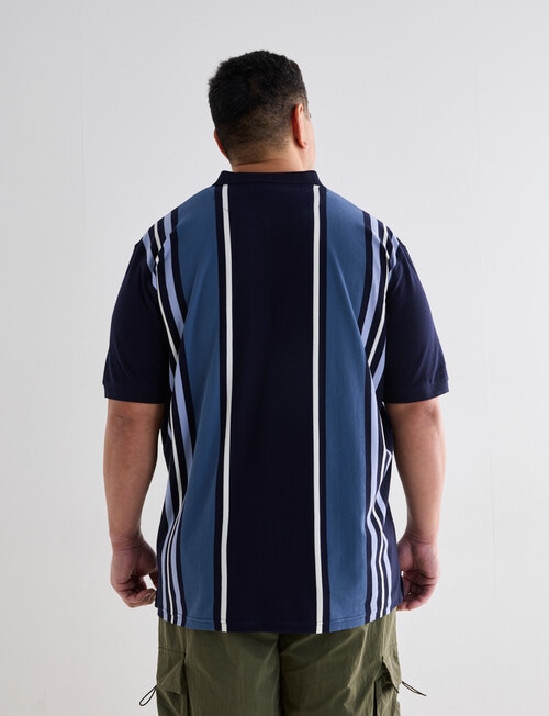 Gasoline King size Asher Yarn Dyed Vert Stripe Polo Shirt, Navy product photo View 02 L