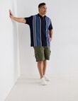 Gasoline King size Asher Yarn Dyed Vert Stripe Polo Shirt, Navy product photo View 03 S