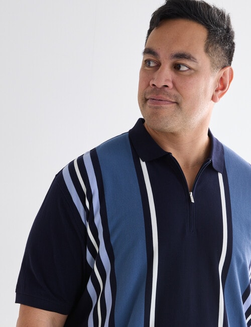 Gasoline King size Asher Yarn Dyed Vert Stripe Polo Shirt, Navy product photo View 04 L