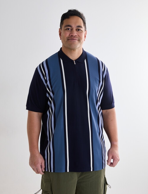 Gasoline King size Asher Yarn Dyed Vert Stripe Polo Shirt, Navy product photo View 05 L