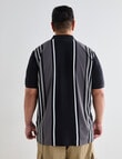 Gasoline King size Asher Yarn Dyed Vert Stripe Polo Shirt, Black product photo View 02 S