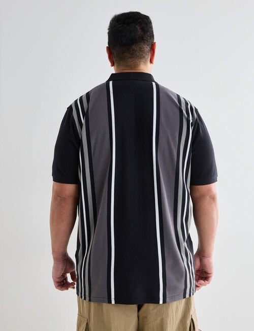 Gasoline King size Asher Yarn Dyed Vert Stripe Polo Shirt, Black product photo View 02 L