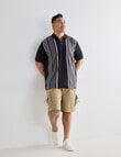 Gasoline King size Asher Yarn Dyed Vert Stripe Polo Shirt, Black product photo View 03 S