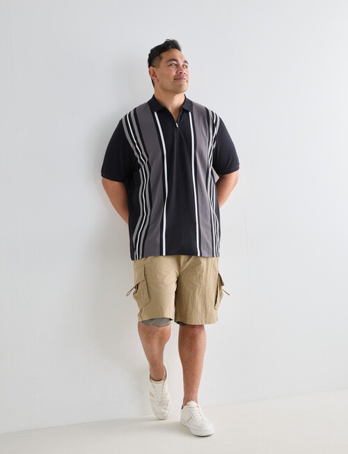 Gasoline King size Asher Yarn Dyed Vert Stripe Polo Shirt, Black product photo View 03 L