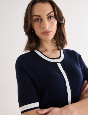 Oliver Black Trim Cardigan, Navy & Ivory product photo