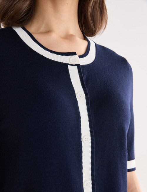 Oliver Black Trim Cardigan, Navy & Ivory product photo View 04 L