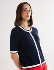 Oliver Black Trim Cardigan, Navy & Ivory product photo View 05 S