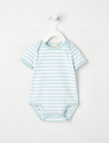 Little Bundle Essentials Stretch Cotton Stripe Short-Sleeve Bodysuit, Blue & White product photo