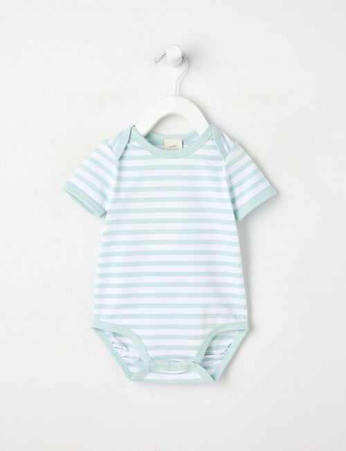 Little Bundle Essentials Stretch Cotton Stripe Short-Sleeve Bodysuit, Blue & White product photo