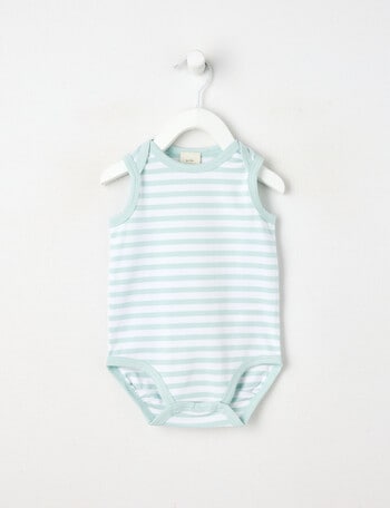 Little Bundle Essentials Stretch Cotton Stripe Sleeveless Bodysuit, Blue & White product photo