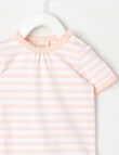Little Bundle Essentials Stretch Cotton Stripe Short-Sleeve Bodysuit, Pink & White product photo View 02 S