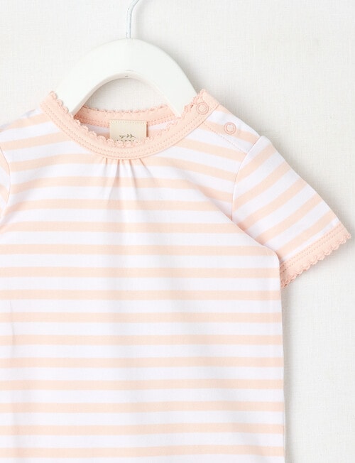 Little Bundle Essentials Stretch Cotton Stripe Short-Sleeve Bodysuit, Pink & White product photo View 02 L