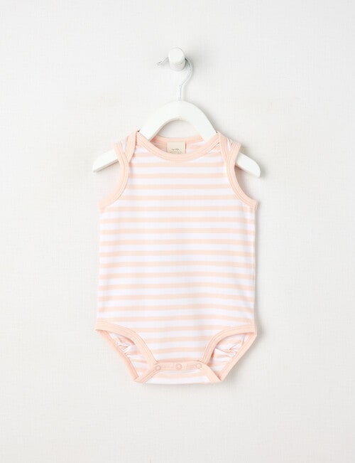 Little Bundle Essentials Stretch Cotton Stripe Sleeveless Bodysuit, Pink & White product photo