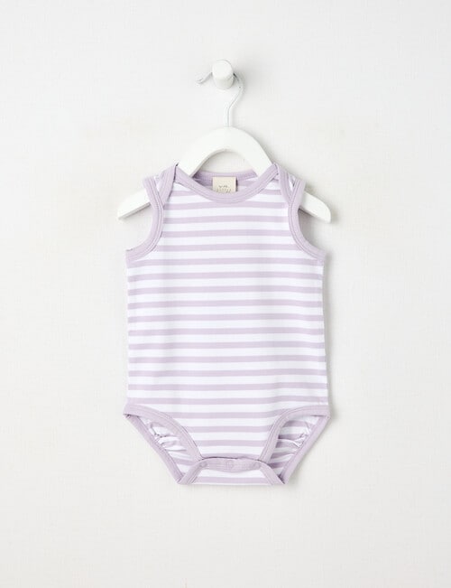 Little Bundle Essentials Stretch Cotton Stripe Sleeveless Bodysuit, Orchid & White product photo