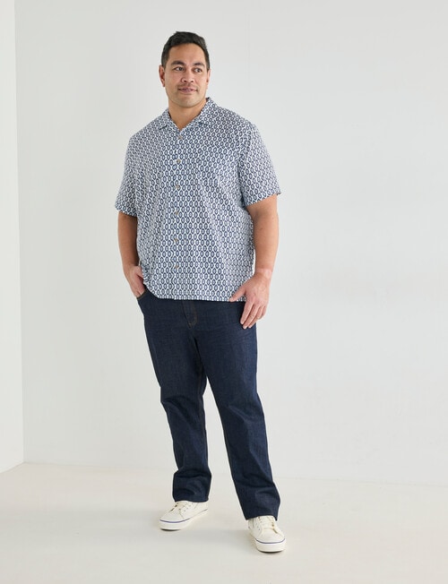 Gasoline King size Ikat Ditsy Floral Shirt, White & Blue product photo View 03 L