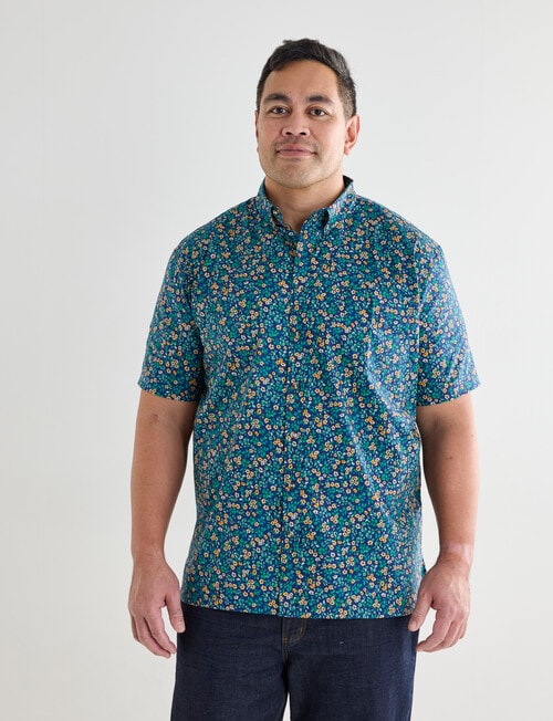 Gasoline King size Ditsy Poppy Shirt, Blue & Green product photo View 05 L