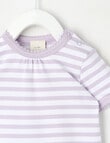 Little Bundle Essentials Stretch Cotton Stripe Short-Sleeve Bodysuit, Orchid & White product photo View 02 S