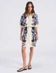 Vero Moda Ava Short Dress with Belt, Oatmeal Print product photo