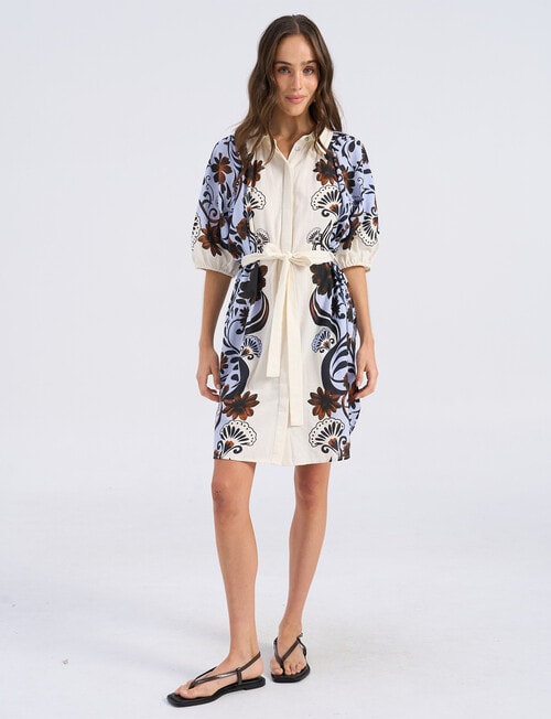 Vero Moda Ava Short Dress with Belt, Oatmeal Print product photo
