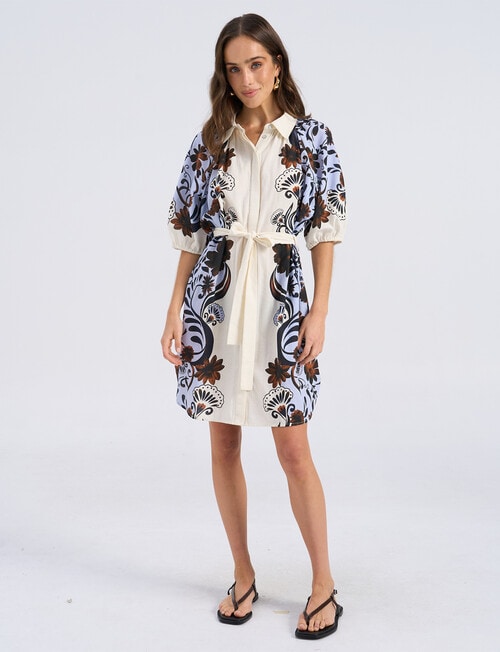 Vero Moda Ava Short Dress with Belt, Oatmeal Print product photo View 05 L