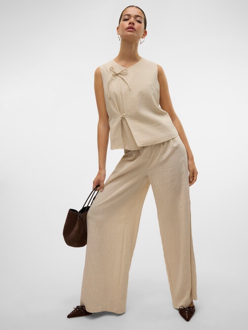Vero Moda Fea Linen Blend Palazzo Pants, Oatmeal product photo View 04 L