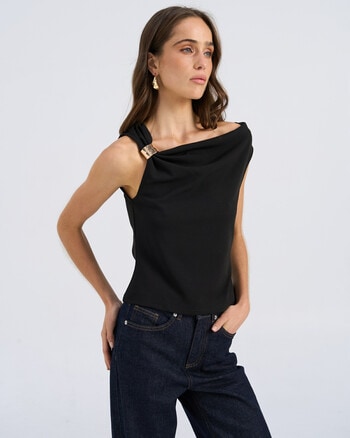 Vero Moda Allison Waterfall Top, Black product photo