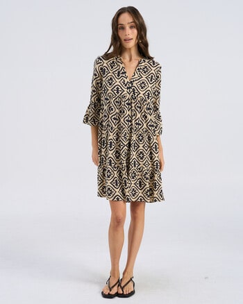 Vero Moda Dicthe Printed Cotton Tunic Dress, Cream product photo