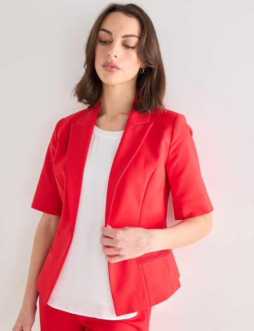Oliver Black Short Sleeve Button Jacket, Red product photo