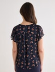 Oliver Black Rose Print V-Neck Flutter Sleeve Top, Blue product photo View 02 S