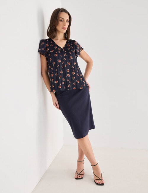 Oliver Black Rose Print V-Neck Flutter Sleeve Top, Blue product photo View 03 L