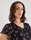 Oliver Black Rose Print V-Neck Flutter Sleeve Top, Blue product photo View 04 S