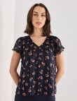 Oliver Black Rose Print V-Neck Flutter Sleeve Top, Blue product photo View 05 S