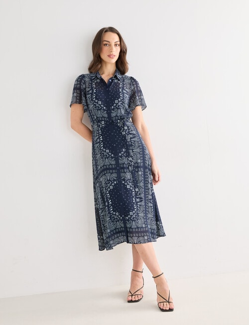 Oliver Black Paisley Short Sleeve Shirt Dress, Navy & White product photo