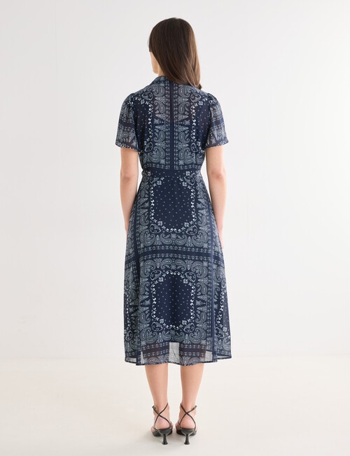 Oliver Black Paisley Short Sleeve Shirt Dress, Navy & White product photo View 02 L