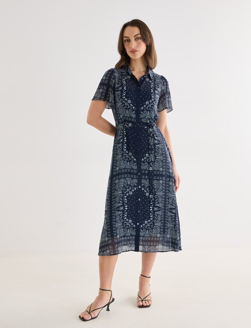 Oliver Black Paisley Short Sleeve Shirt Dress, Navy & White product photo View 03 L