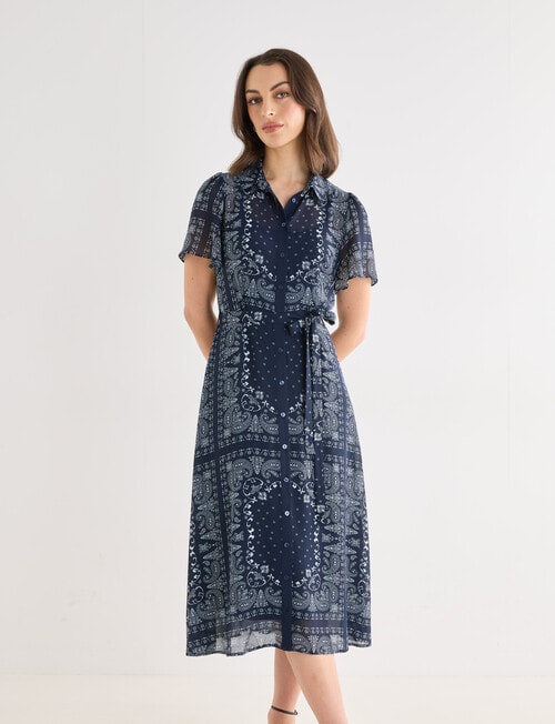Oliver Black Paisley Short Sleeve Shirt Dress, Navy & White product photo View 04 L